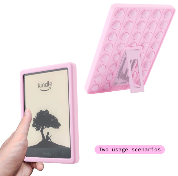 Pop It Fidget Case for Kindle Paperwhite 5 (6.8") - Rainbow Silicone Protective Cover with Stand，Pink