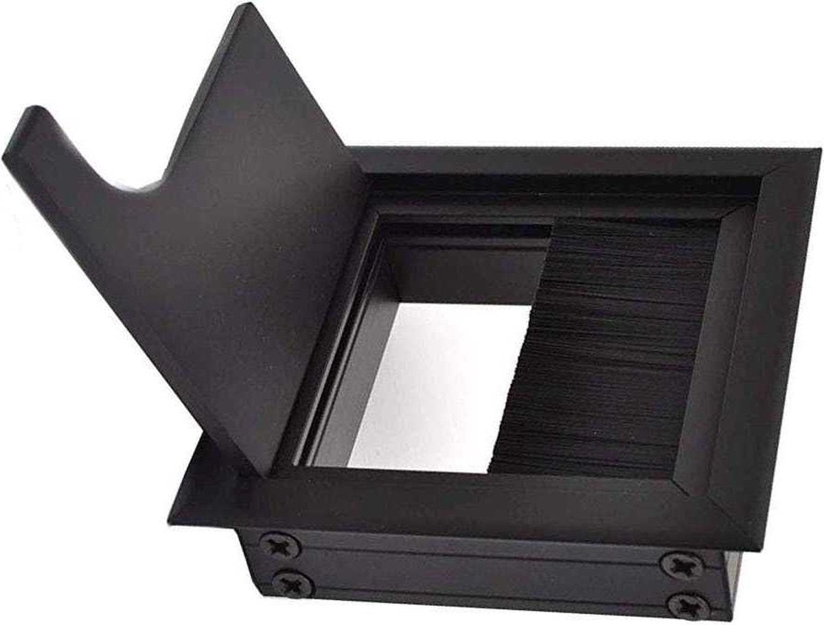 Noble Cable Grommet - Black Aluminum - Square - Desk Cable Organizer - Cable Hole with Brush Closure - Cable Organizer - Cable Cover - L8xW8xH3cm - Matte Black