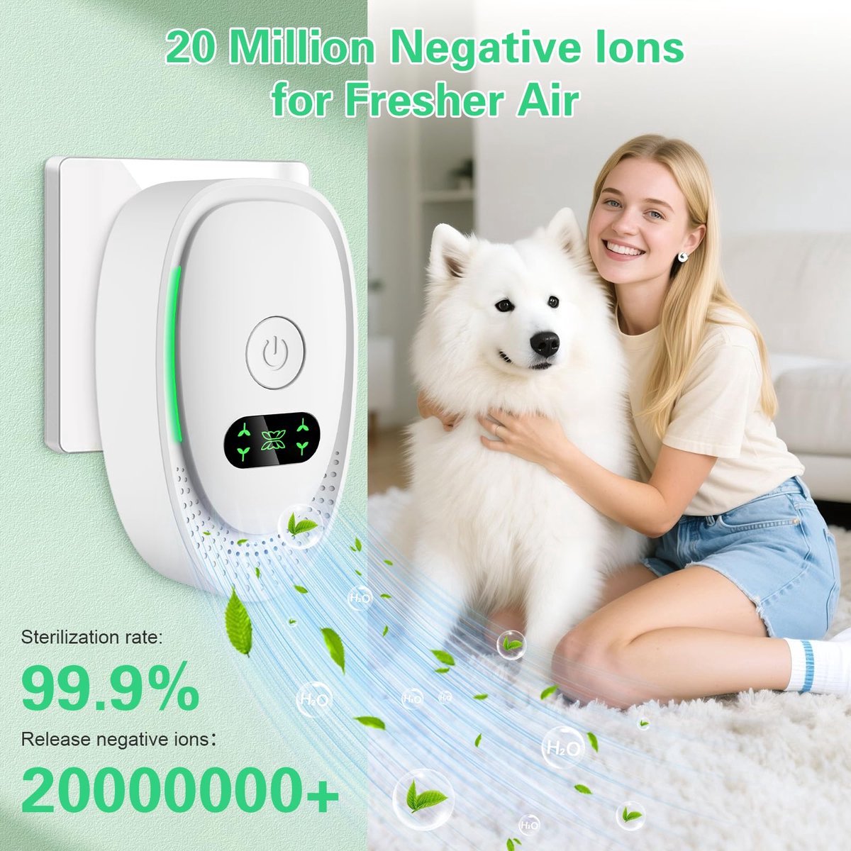 Plug-in Negative Ion Air Purifier (1 pack) - Mini portable negative ion generator for home, quiet deodorizer for pets, bathroom, office, bedroom