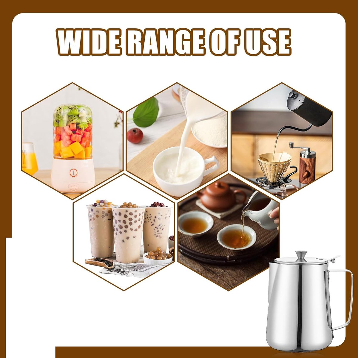 Milk Jug - Barista Latte Artisan Accessories with Lid - 600ml Milk Jug - Stainless Steel Milk Jug with Lid - Milk Frothing Jug - Coffee Milk Jug with Cup - Suitable for Cappuccino, Espresso, and Barista Use