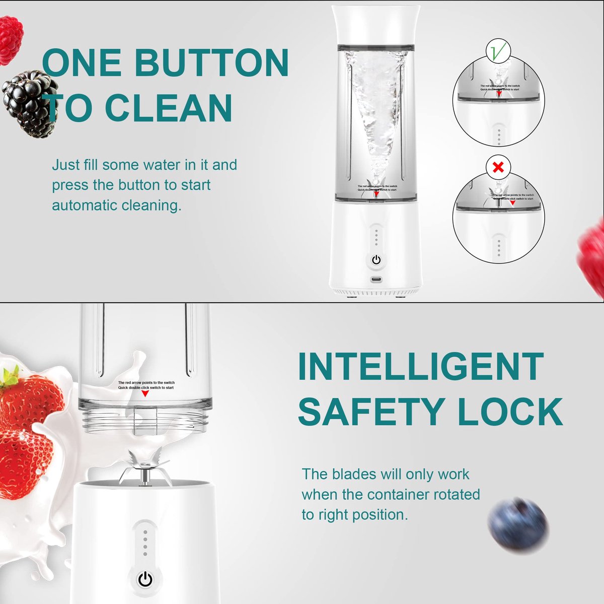 Blender - Mini Blender - Smoothie Maker - USB Rechargeable Mini Blender - Portable Blender for Milkshakes, Smoothies and Juices - Grijs