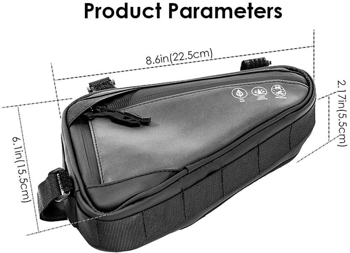 Bicycle pannier - Bicycle frame bag - Bicycle frame bag - Triangular bicycle frame bag - Storage bag - Reflective bicycle bag - Mountain bike, road bike accessories, large capacity - Black