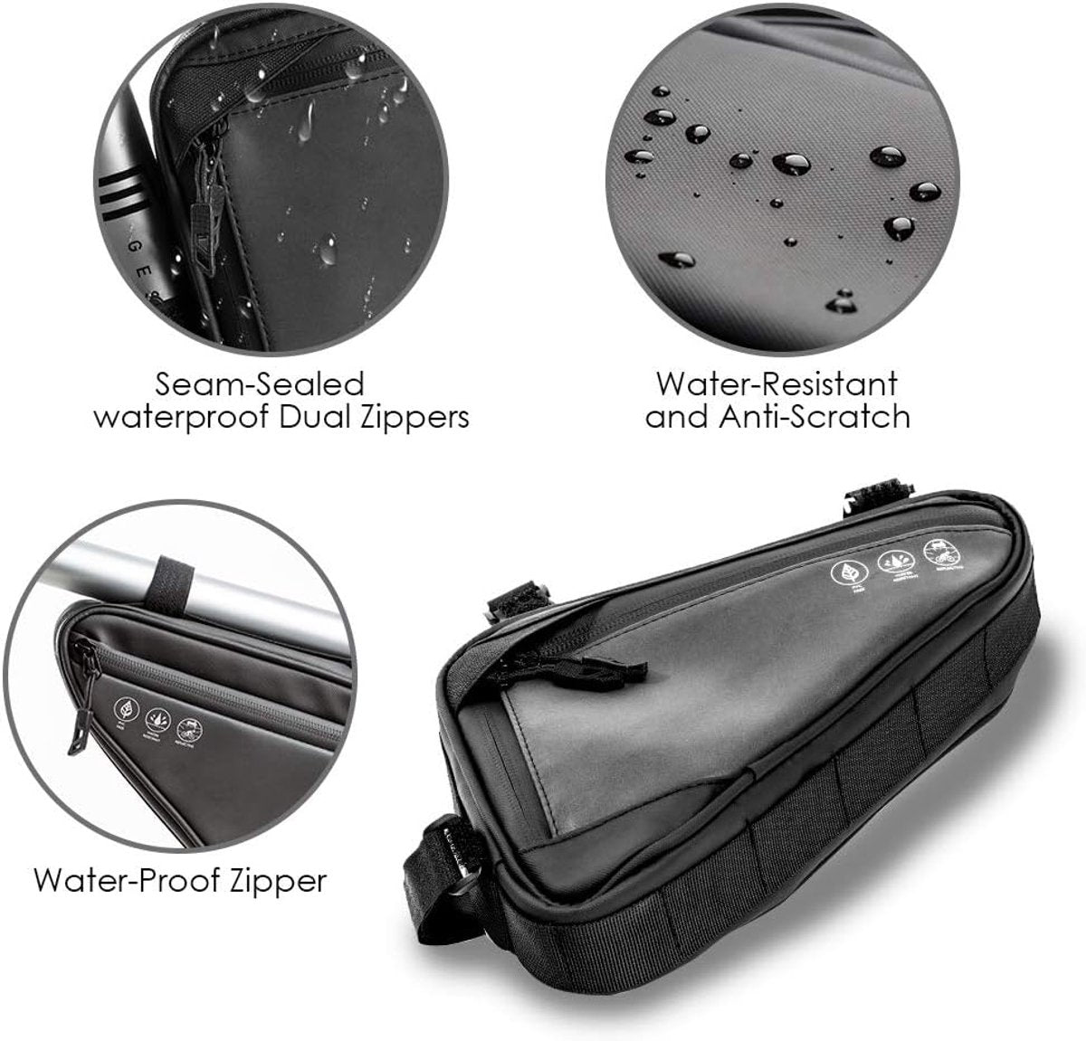 Bicycle pannier - Bicycle frame bag - Bicycle frame bag - Triangular bicycle frame bag - Storage bag - Reflective bicycle bag - Mountain bike, road bike accessories, large capacity - Black