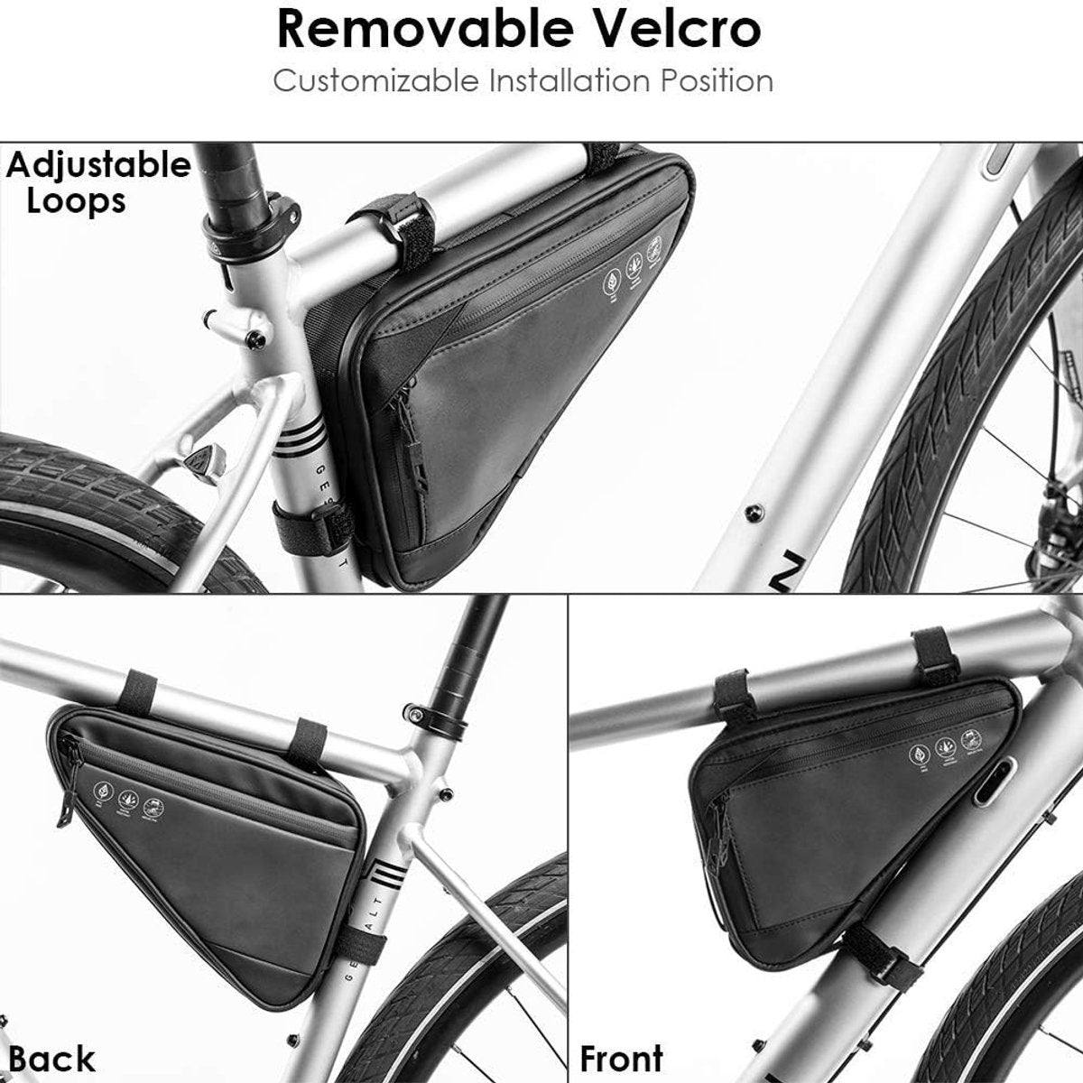 Bicycle pannier - Bicycle frame bag - Bicycle frame bag - Triangular bicycle frame bag - Storage bag - Reflective bicycle bag - Mountain bike, road bike accessories, large capacity - Black
