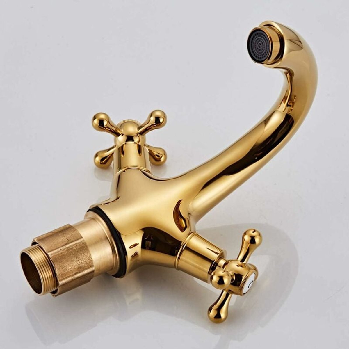Set of 100 retro two-handle basin taps, in vintage antique brass, with cross handle, elegant design and simple holes, gold plated