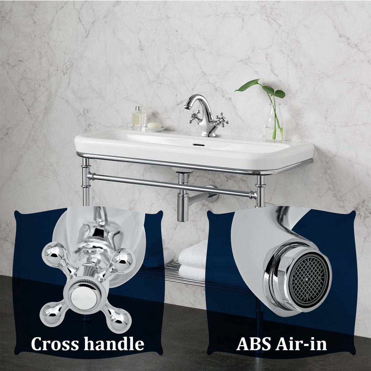 Faucets - Vintage Bathroom Faucets - Basin Faucets - Suitable for vintage bathroom basin faucets, Double handle mixer taps with cross handle, elegant design