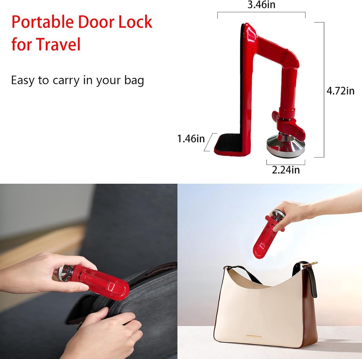 Door security - portable door locks for theft protection while traveling, security for hotel rooms and apartments - drill-free garage door for women and children - peaceful sleep