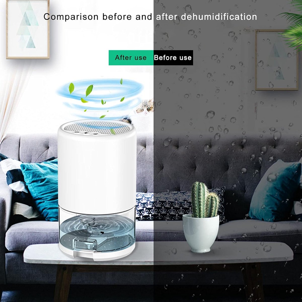 Dehumidifier - Air Dehumidifier - Small Dehumidifier - Smart Sleep Mode - Portable - Ultra Quiet - 3 L/h Dehumidifier - With 1 L Water Tank - Black