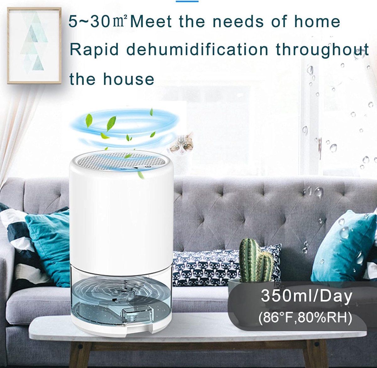 Dehumidifier - Air Dehumidifier - Small Dehumidifier - Smart Sleep Mode - Portable - Ultra Quiet - 3 L/h Dehumidifier - With 1 L Water Tank - Black