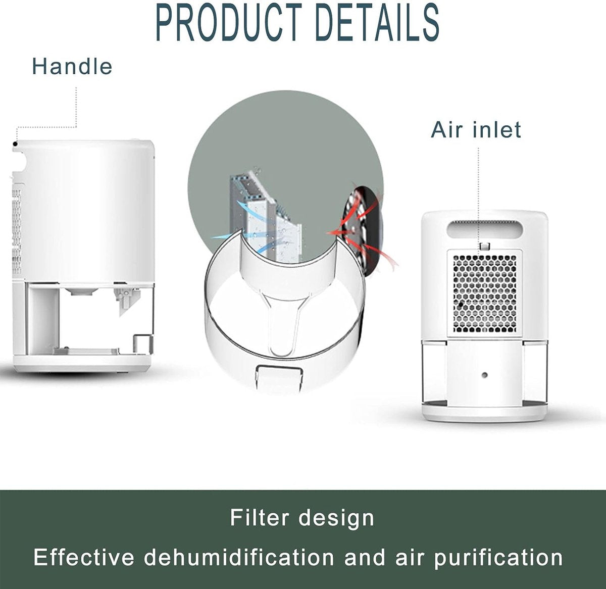 Dehumidifier - Air Dehumidifier - Small Dehumidifier - Smart Sleep Mode - Portable - Ultra Quiet - 3 L/h Dehumidifier - With 1 L Water Tank - Black