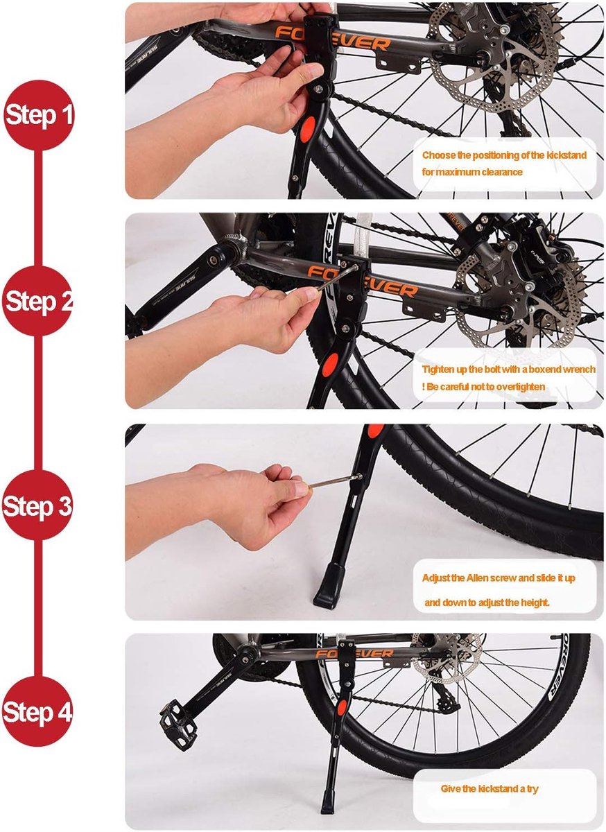 Simple 34.5 cm bicycle kickstand, aluminum and stainless steel mountain bike kickstand, easy to install, for mountain bikes and road bikes