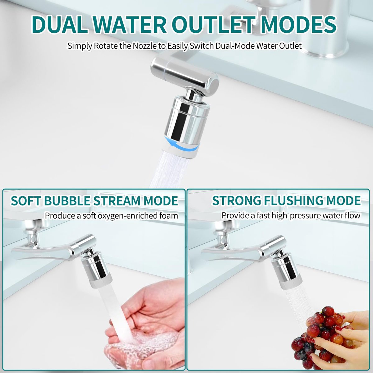 1440° Rotating Faucet - Faucet - Faucet Fitting - Faucet Head - Stainless Steel - Aerator - Rotating - Extension - Water Saving - Kitchen Faucet - Bathroom Faucet - Swivel - Dishwashing - Goud