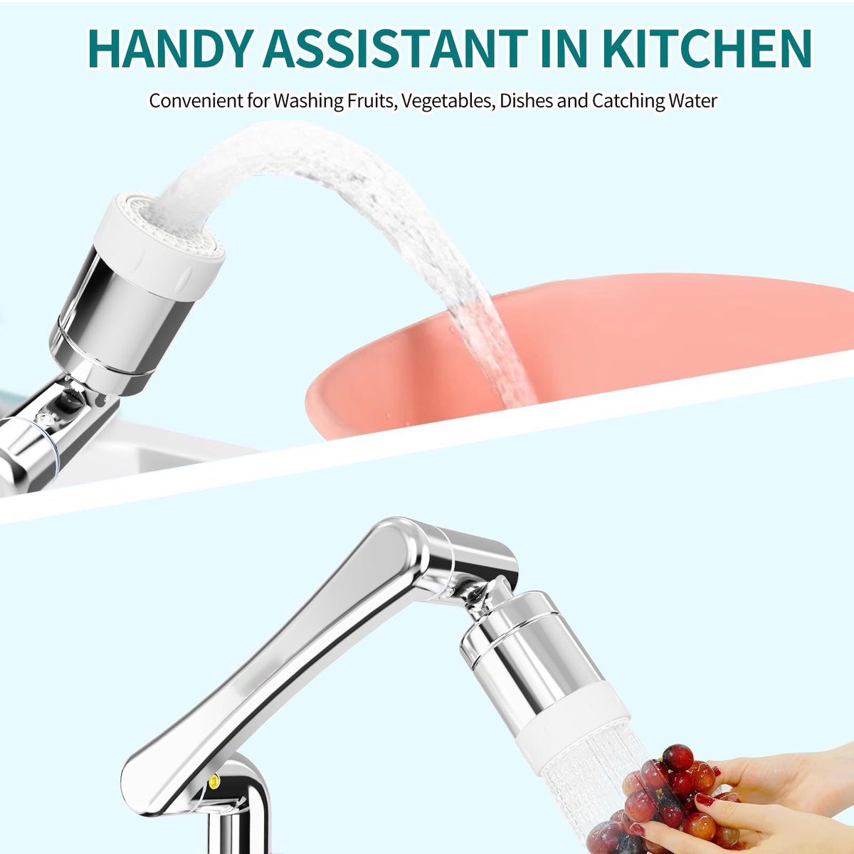 1440° Rotating Faucet - Faucet - Faucet Fitting - Faucet Head - Stainless Steel - Aerator - Rotating - Extension - Water Saving - Kitchen Faucet - Bathroom Faucet - Swivel - Dishwashing - Goud