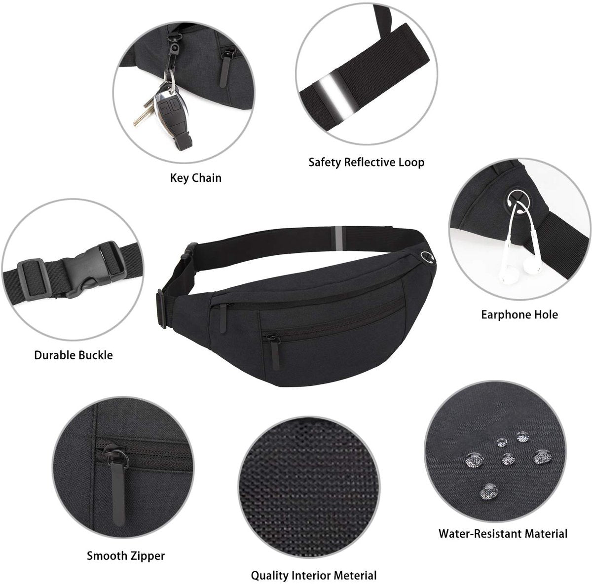 Fanny pack - Sports fanny pack - Running belt - Large fanny pack - Men's and women's - Fanny pack - Pouch - LIGHTWEIGHT RUNNING - For travel/on the go - Dark gray
