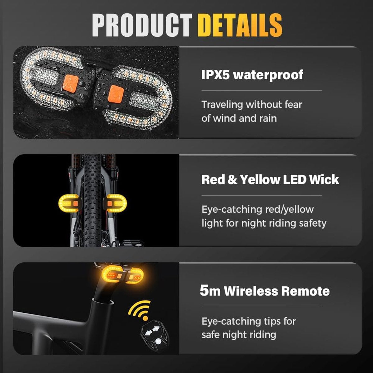 Bicycle light with alarm and rechargeable battery - Bicycle lamp - Bicycle alarm - Bicycle light - Bicycle alarm with remote control - Bicycle taillight - USB rechargeable - Waterproof - Alarm system - Bicycle taillight with alarm function - Black
