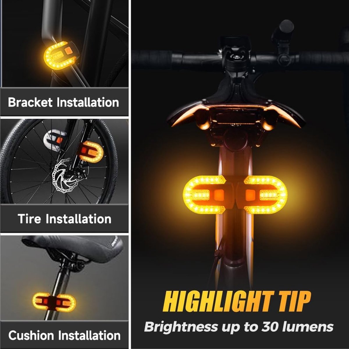 Bicycle light with alarm and rechargeable battery - Bicycle lamp - Bicycle alarm - Bicycle light - Bicycle alarm with remote control - Bicycle taillight - USB rechargeable - Waterproof - Alarm system - Bicycle taillight with alarm function - Black