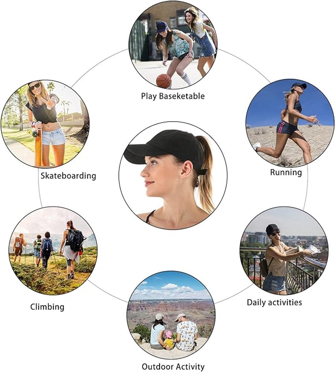 Women's ponytail baseball cap, adjustable summer cap in quick-drying breathable mesh, unisex baseball cap, sports cap
