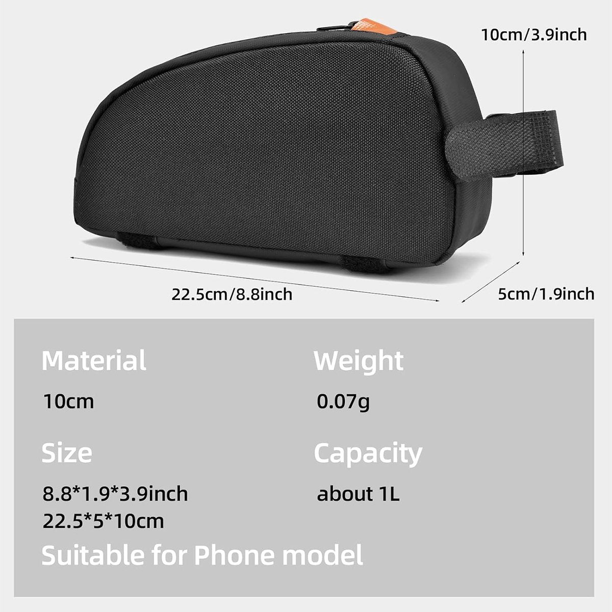 Waterproof bicycle bag for front frame, bicycle bag for top tube, suitable for road bikes, mountain bikes, outdoor cycling, travel and hiking