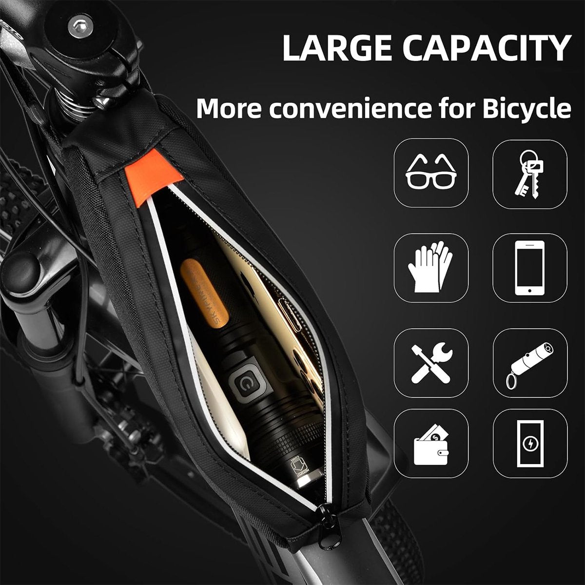 Waterproof bicycle bag for front frame, bicycle bag for top tube, suitable for road bikes, mountain bikes, outdoor cycling, travel and hiking