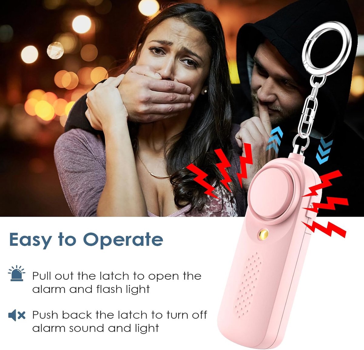 Personal alarm - 130 dB - Security siren - Self-defense siren - With LED light-up keychain - For children, women, students and seniors (pink)