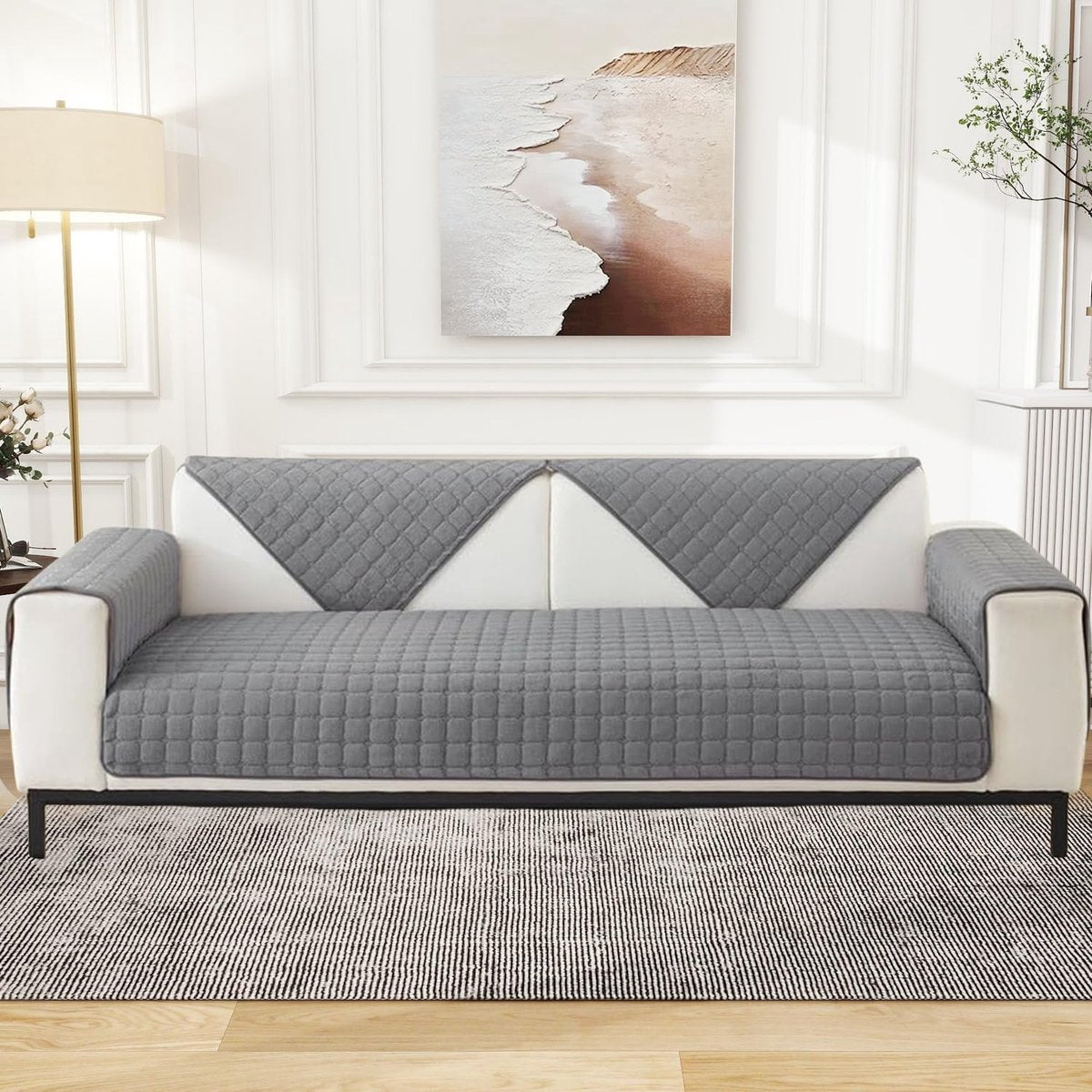 Sofa cover - Corner sofa cover - Flannel sofa cover - Winter sofa cover - Winter - Sofa cover - Corner sofa cover (1/2/3/4 seater) - L-shaped sofa cover - Grey - 70 x 90 cm