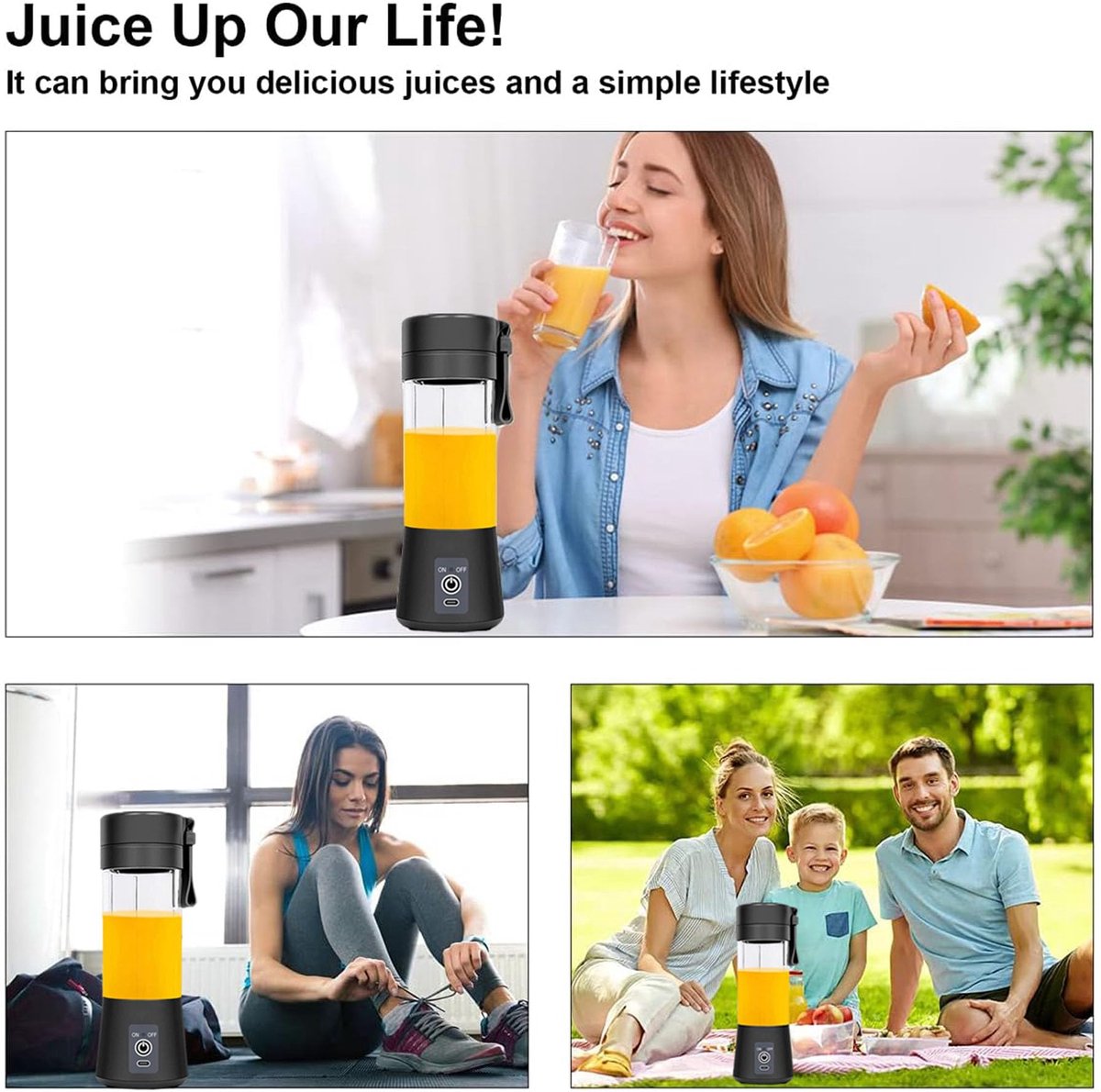 Blender - Mini blender - Smoothie maker - Rechargeable mini blender - Portable blender - Citrus press - Black