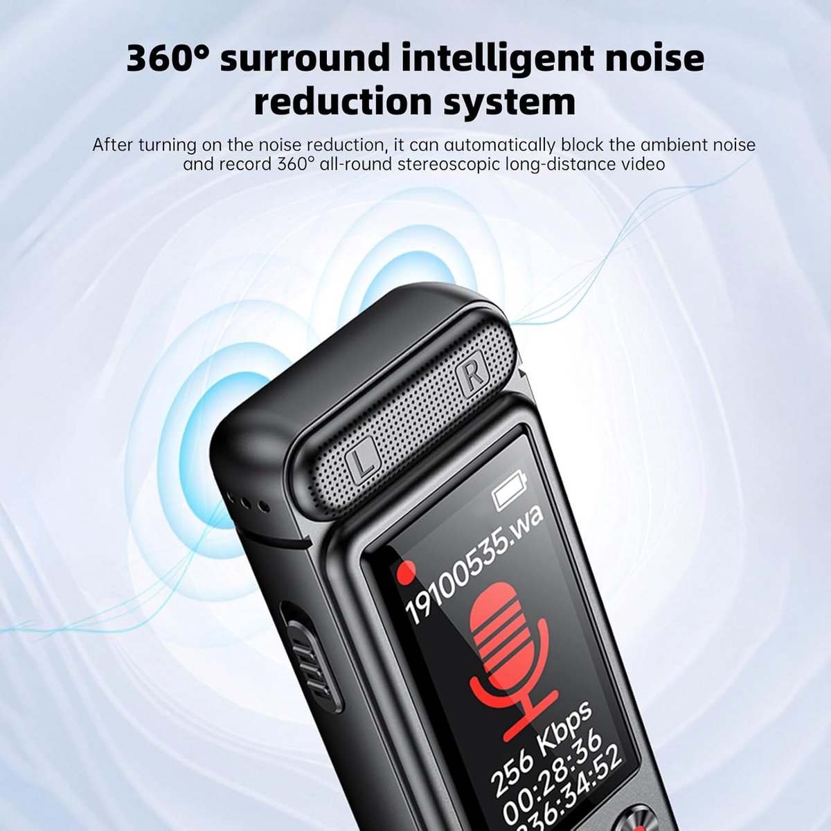 Voice Recorder - Dictaphone - Rechargeable - Portable - Clear Sound - Meetings, Interviews - 64 GB - Black