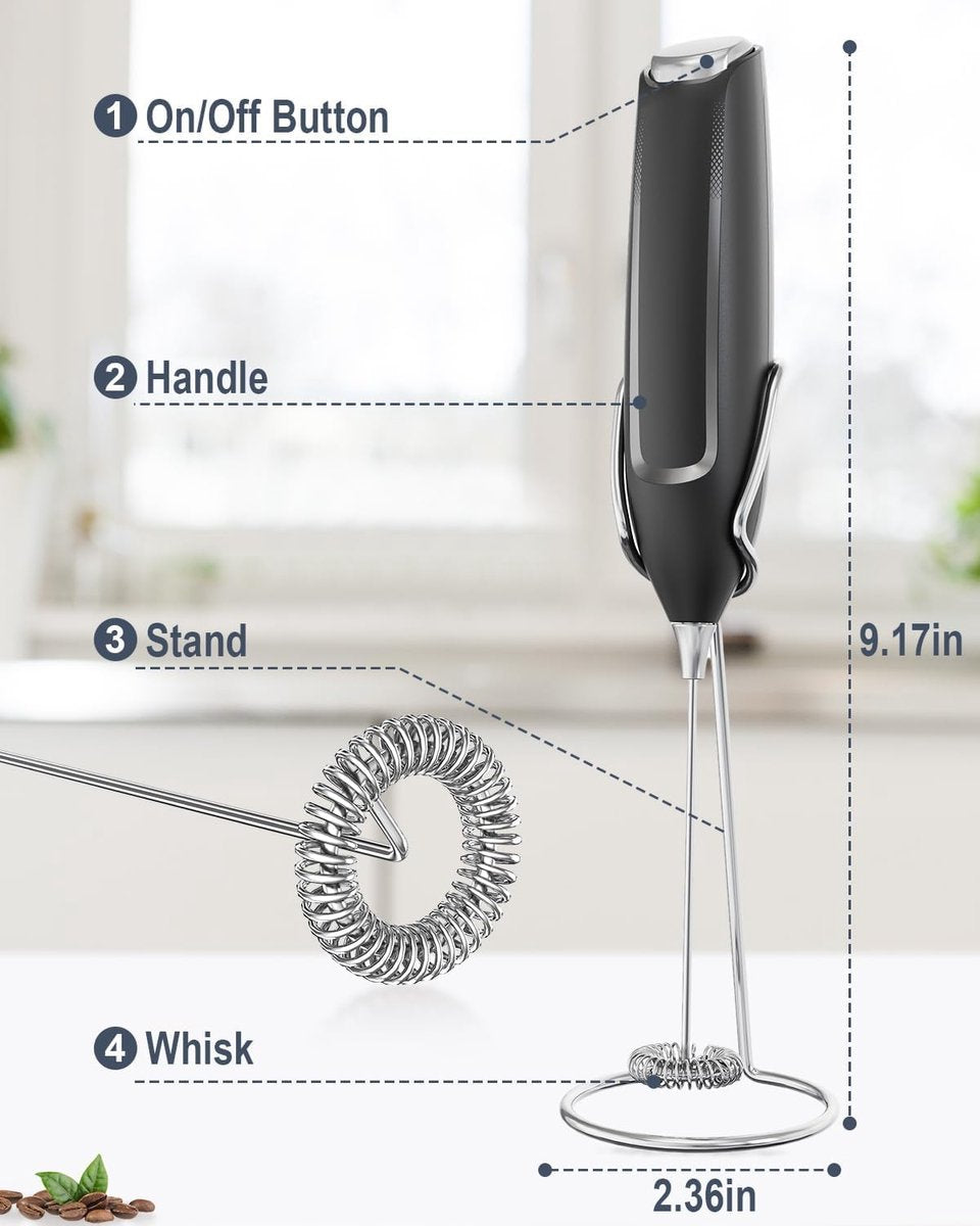 Milk Frother - Milk Frothers - Manual Milk Frother - Electric Milk Frother - Milk Frother with Stand - Functional Beverage Mixer with Stainless Steel Whisk and Stand - For Coffee/Cappuccino