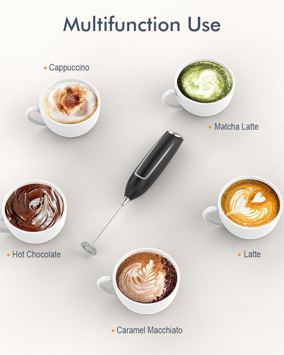 Milk Frother - Milk Frothers - Manual Milk Frother - Electric Milk Frother - Milk Frother with Stand - Functional Beverage Mixer with Stainless Steel Whisk and Stand - For Coffee/Cappuccino