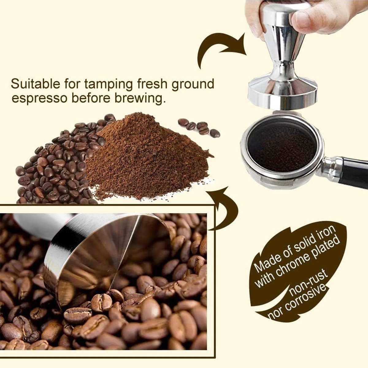 Coffee press - 51 mm coffee press - Ergonomic filter holder - Basis stainless steel espresso press - Coffee maker accessory - For 51 mm filter holders