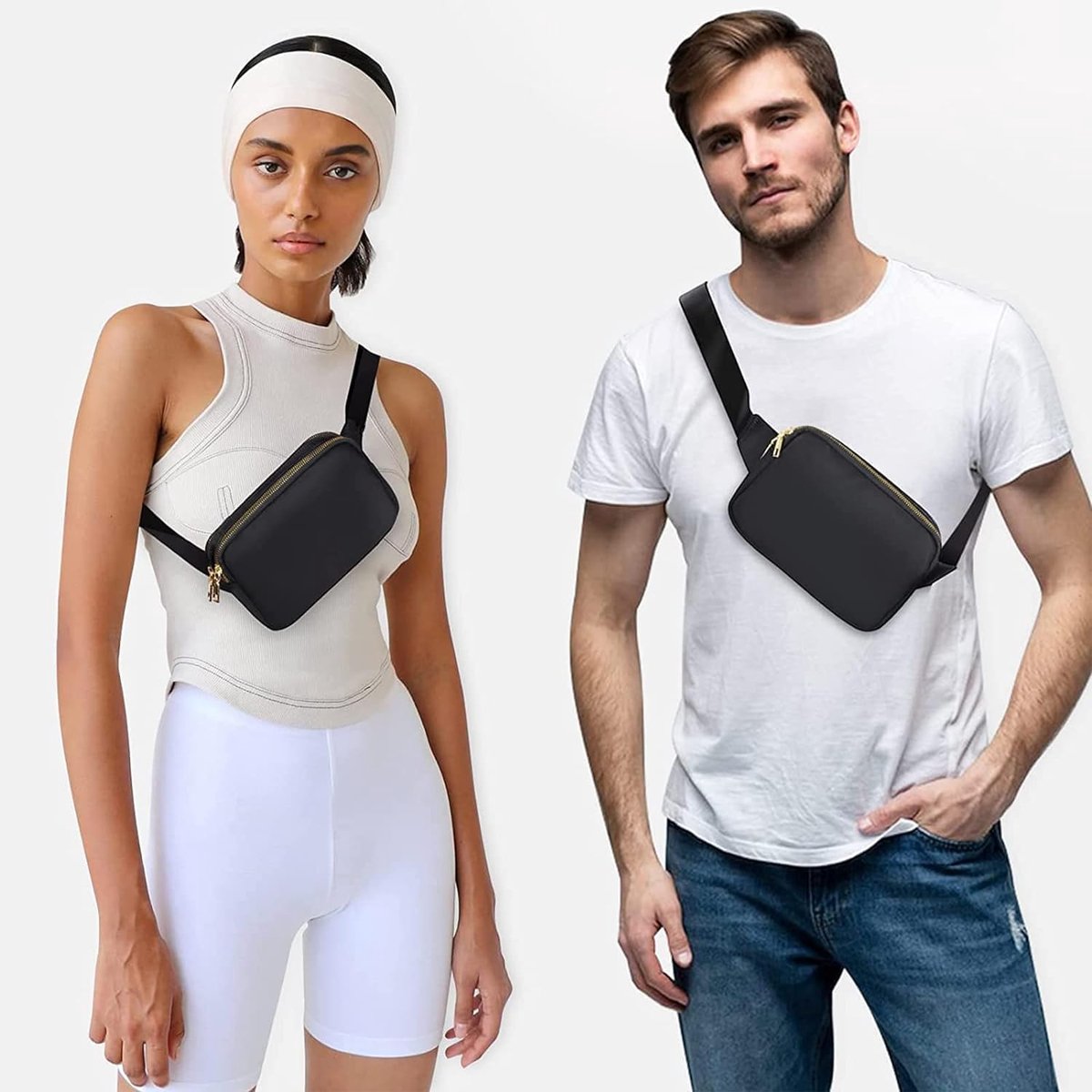 Fanny pack - Women's fanny pack - Men's fanny pack - Fanny packs for men and women - Black City fanny pack with two pockets - Suitable for outdoor activities, fitness, shopping, running, walking, travel, cycling
