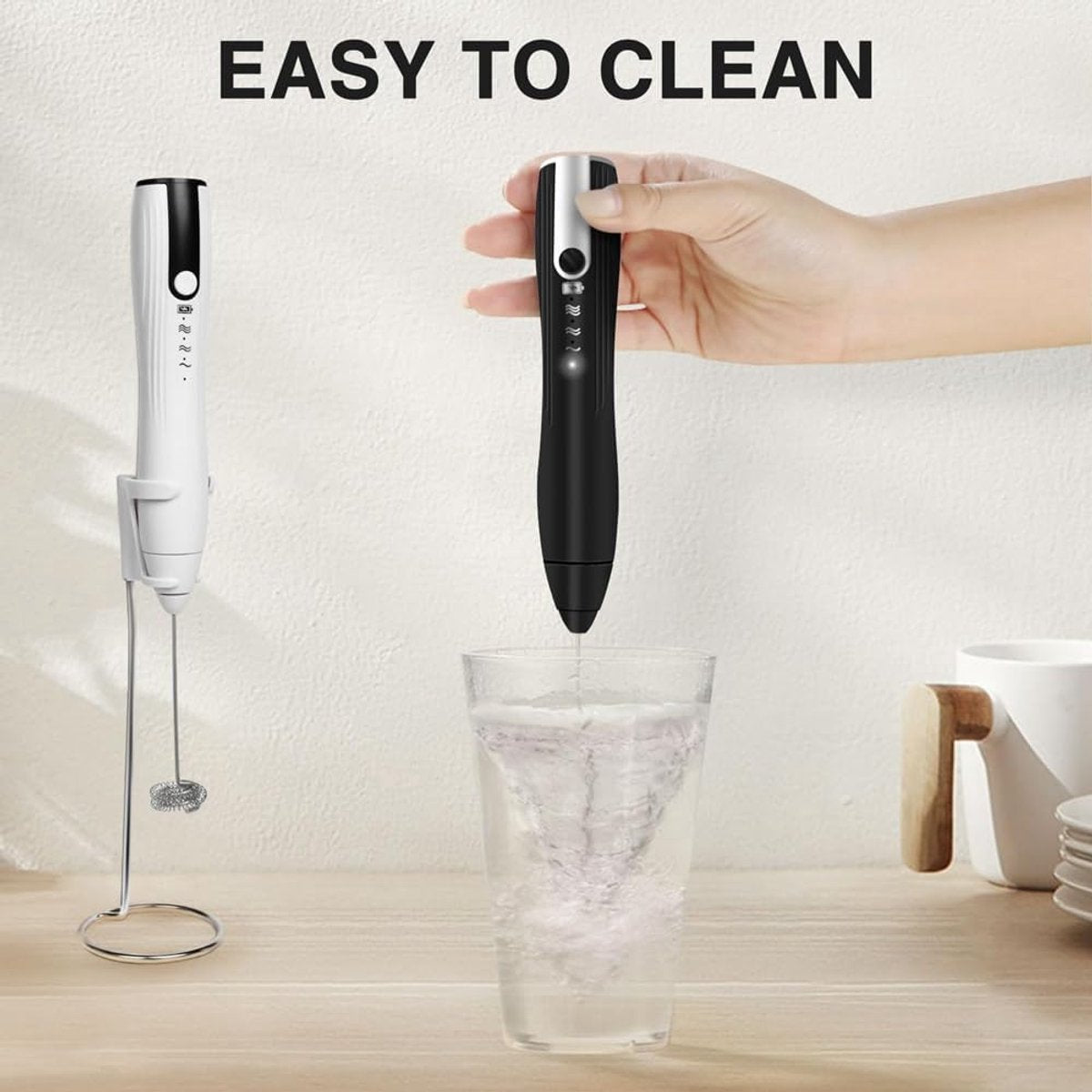 Milk frother - electric milk frother - electric milk frother - milk frother - rechargeable manual milk frother - with 3 speeds for coffee - black frother