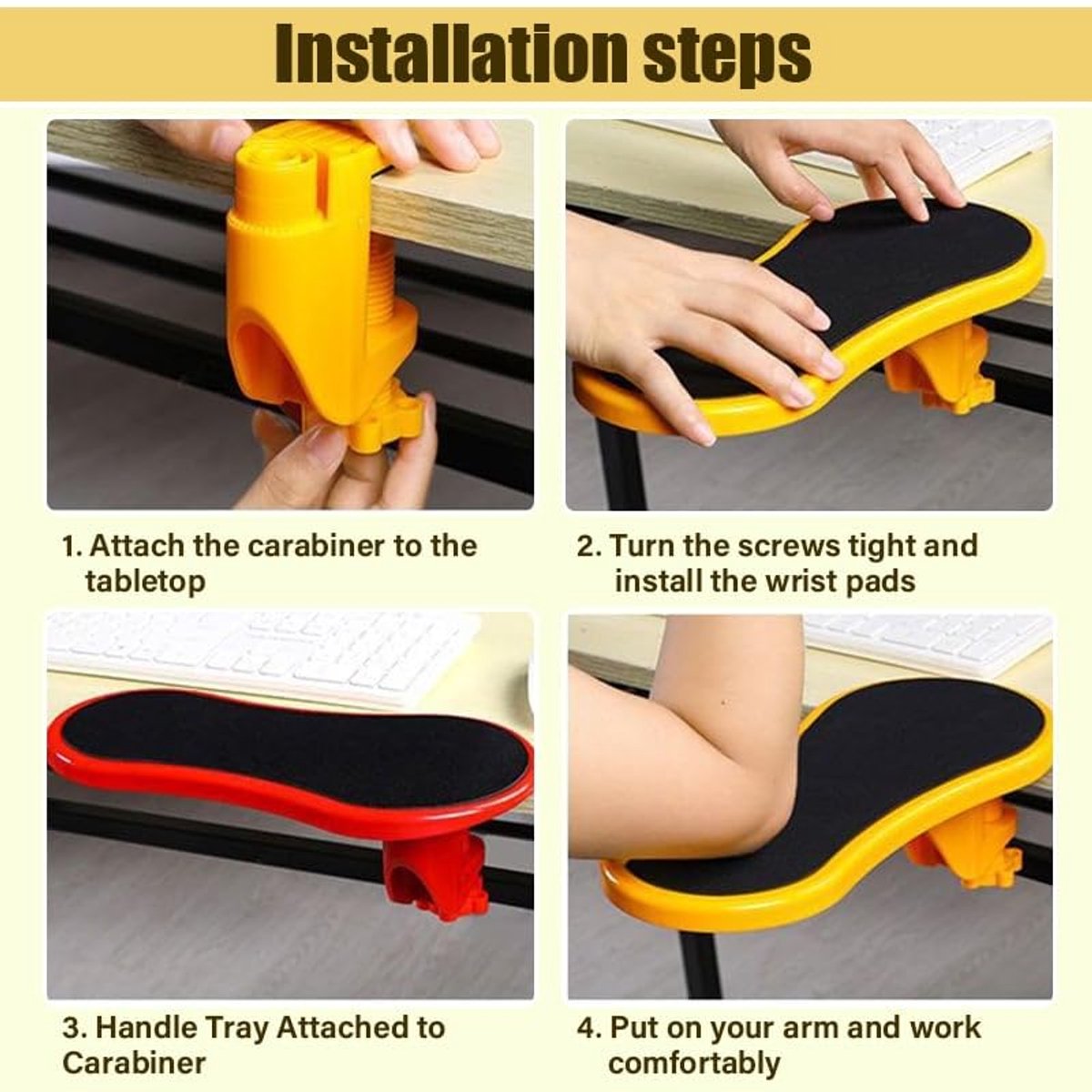 Ergonomic desk with armrests - Wrist rest - Adjustable wrist rest for computer and laptop - Comfortable and universal - Shoulder and wrist relief - For home and office - Red