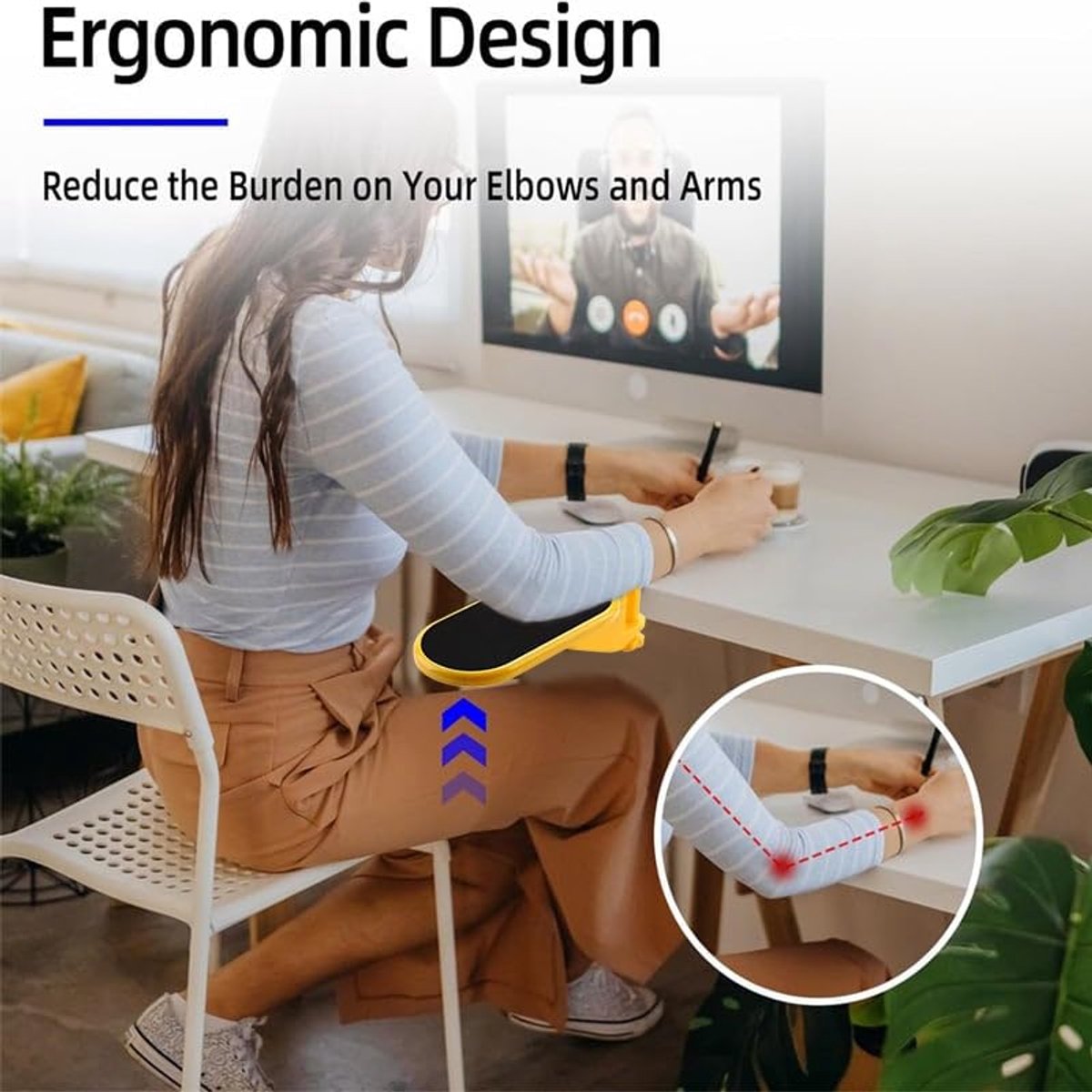 Ergonomic desk with armrests - Wrist rest - Adjustable wrist rest for computer and laptop - Comfortable and universal - Shoulder and wrist relief - For home and office - Red