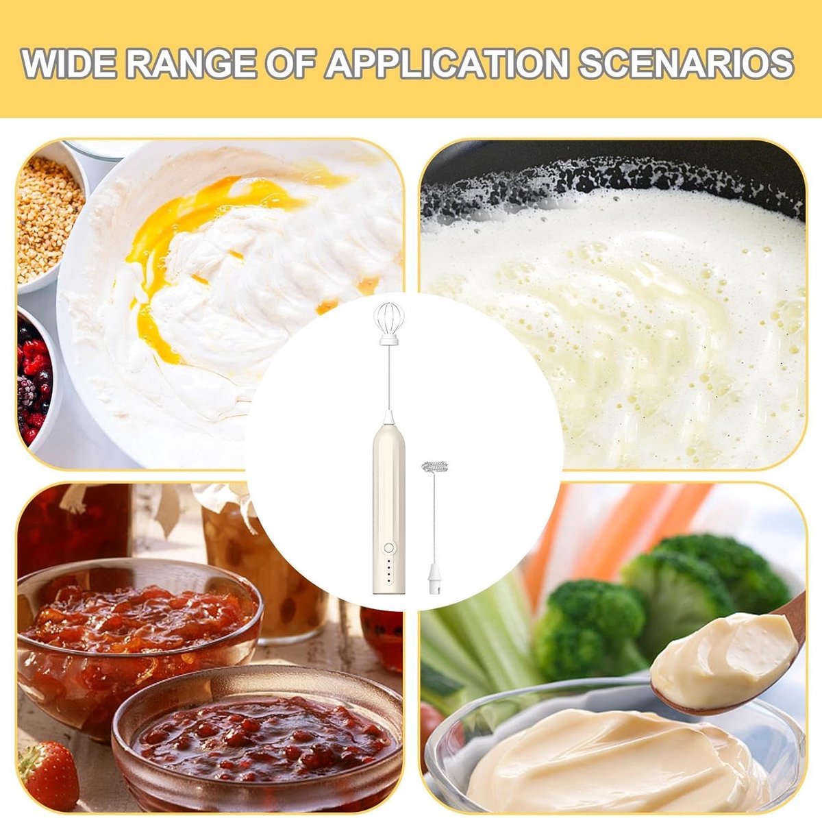 Milk Frother - Electric Milk Frother - Manual Milk Frother - Rechargeable Milk Frother - Mini Whisk - 3-Speed USB Rechargeable Milk Frother - For Lattes, Cappuccinos, Coffee Cream, Hot Chocolate Eggs - Milky White