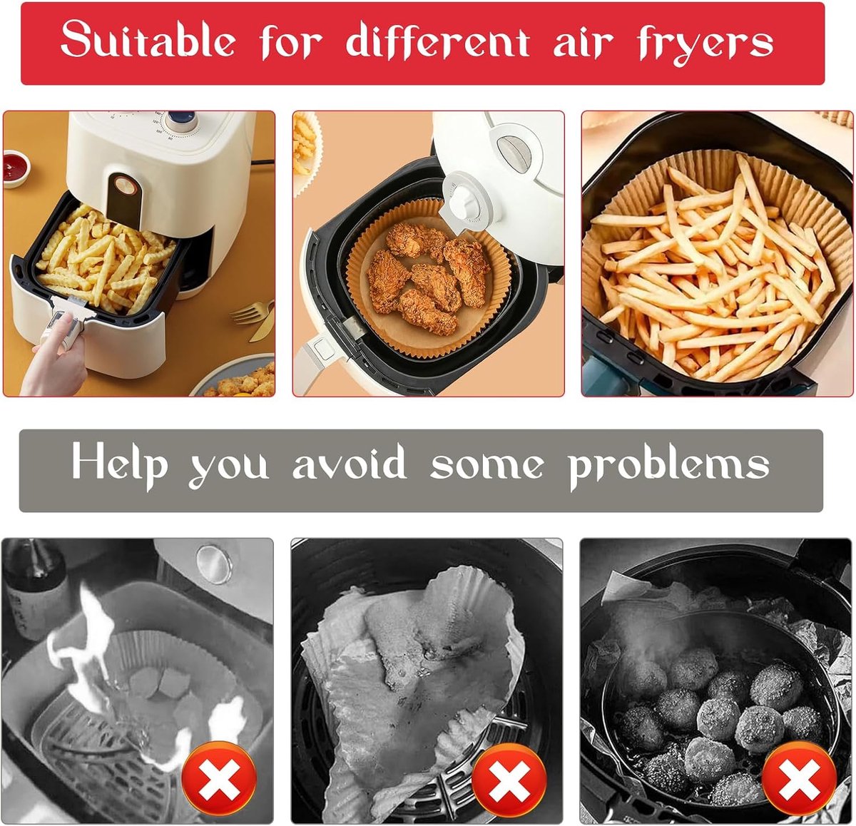 4 Magnetic Silicone Airfryer Loops – Safe for Parchment Paper and Disposable Liners – Magnetic Silicone Airfryer Strips – Ideal for Airfryer Accessories – Prevents Paper from Burning on Contact with the Heating Element – Red