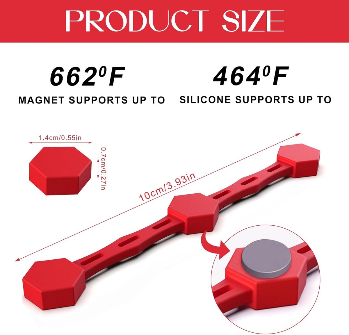 4 Magnetic Silicone Airfryer Loops – Safe for Parchment Paper and Disposable Liners – Magnetic Silicone Airfryer Strips – Ideal for Airfryer Accessories – Prevents Paper from Burning on Contact with the Heating Element – Red