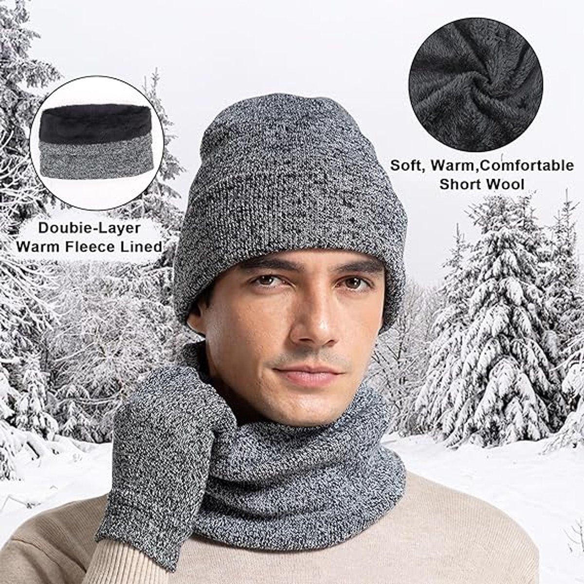 Beanie - Cotton beanie - Warm winter beanie - Scarf - Gloves - Touchscreen gloves - Ski mask - 3-in-1 beanie - Snowboard, skate, riding - Windproof and warm - Soft and comfortable - Warm fleece lining - Neck warmer