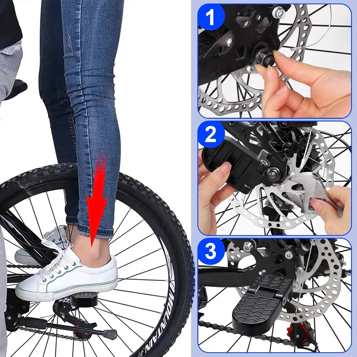 2-Piece Set - Bicycle Pedals - Pedal - U-Shaped Pedals for Electric Bikes - Aluminum Bicycle Pedals - Non-Slip Electric Bike Pedals - Folding Pedals - For Electric Bikes, Mountain Bikes, Folding Bikes - 10mm U-Slot - Black