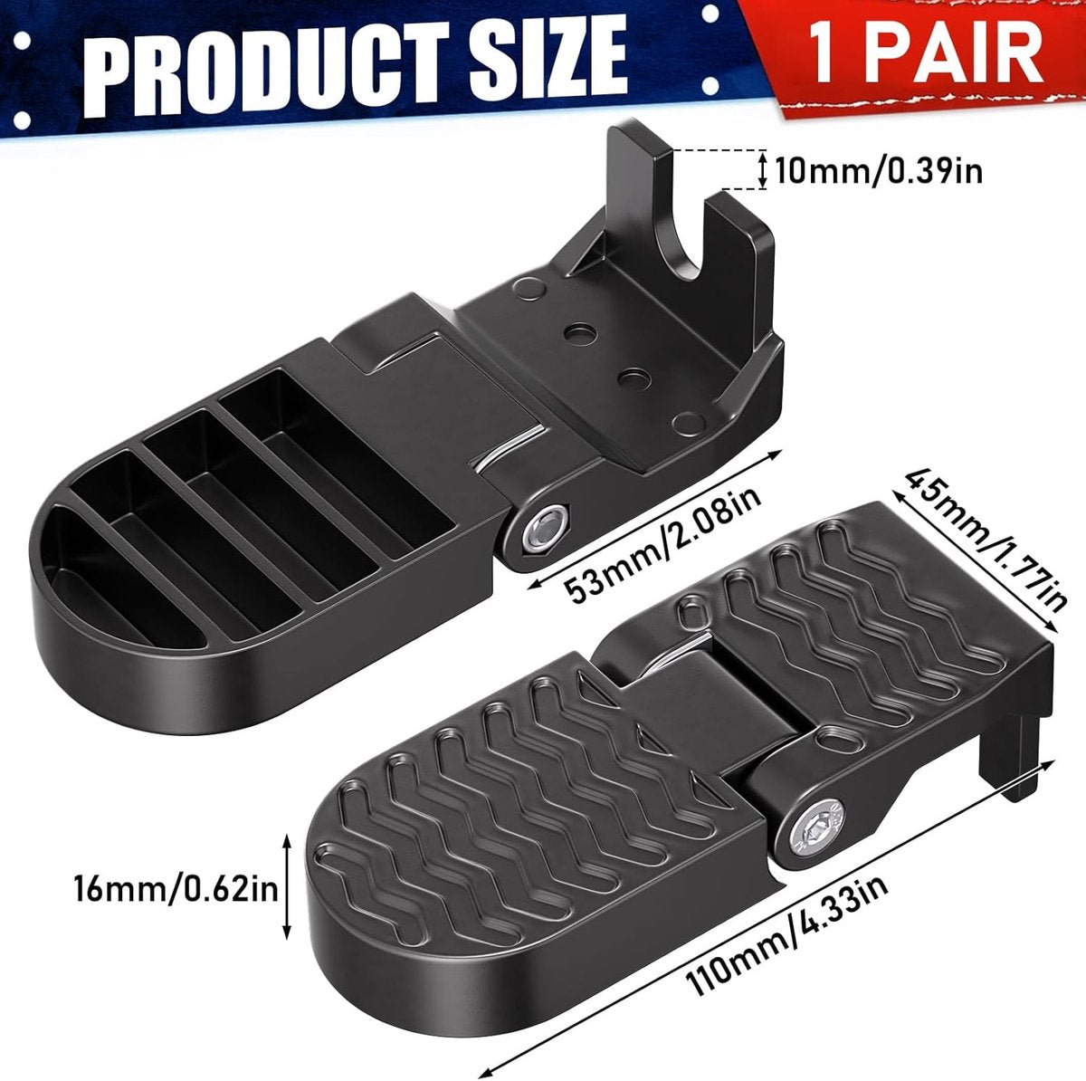 2-Piece Set - Bicycle Pedals - Pedal - U-Shaped Pedals for Electric Bikes - Aluminum Bicycle Pedals - Non-Slip Electric Bike Pedals - Folding Pedals - For Electric Bikes, Mountain Bikes, Folding Bikes - 10mm U-Slot - Black