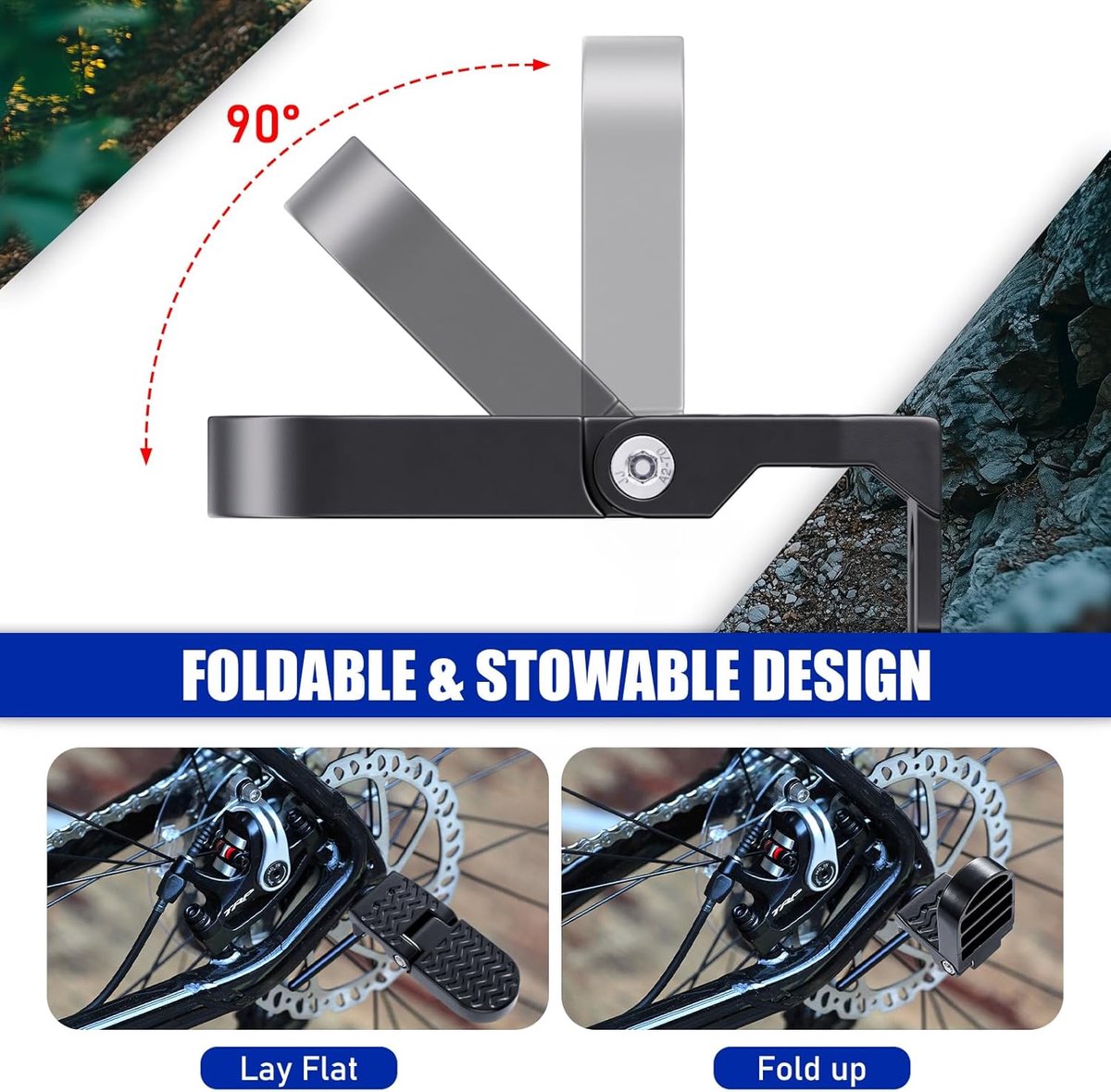 2-Piece Set - Bicycle Pedals - Pedal - U-Shaped Pedals for Electric Bikes - Aluminum Bicycle Pedals - Non-Slip Electric Bike Pedals - Folding Pedals - For Electric Bikes, Mountain Bikes, Folding Bikes - 10mm U-Slot - Black