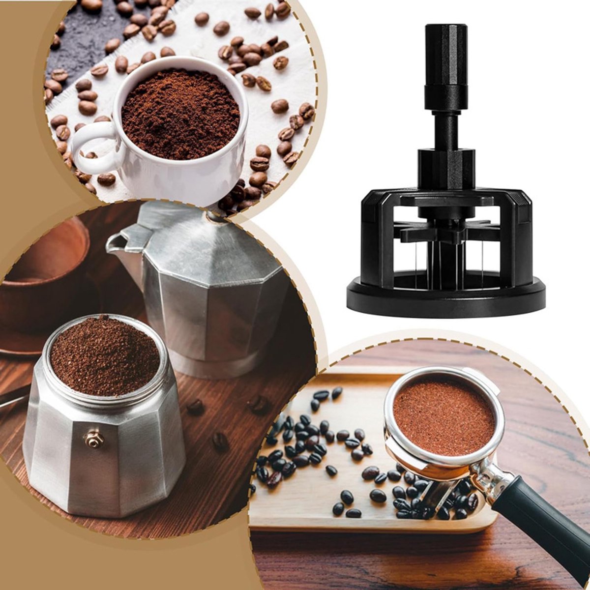 Manual coffee press - Magnetic coffee preparation tool - Coffee maker accessory - Non-slip prong mixer - Countertop - Workstation - Coffee preparation - Homemade coffee grounds cleaner - 58 mm coffee press