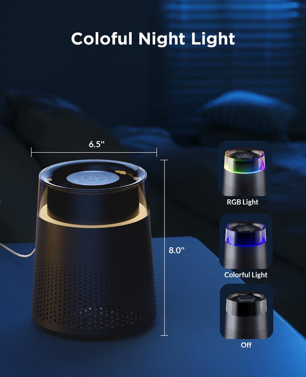 Air purifier - Air purifier with LED - Negative ion air purifier - Home air purifier - Negative ion air purifier - Deodorizer - Ionizer - Black