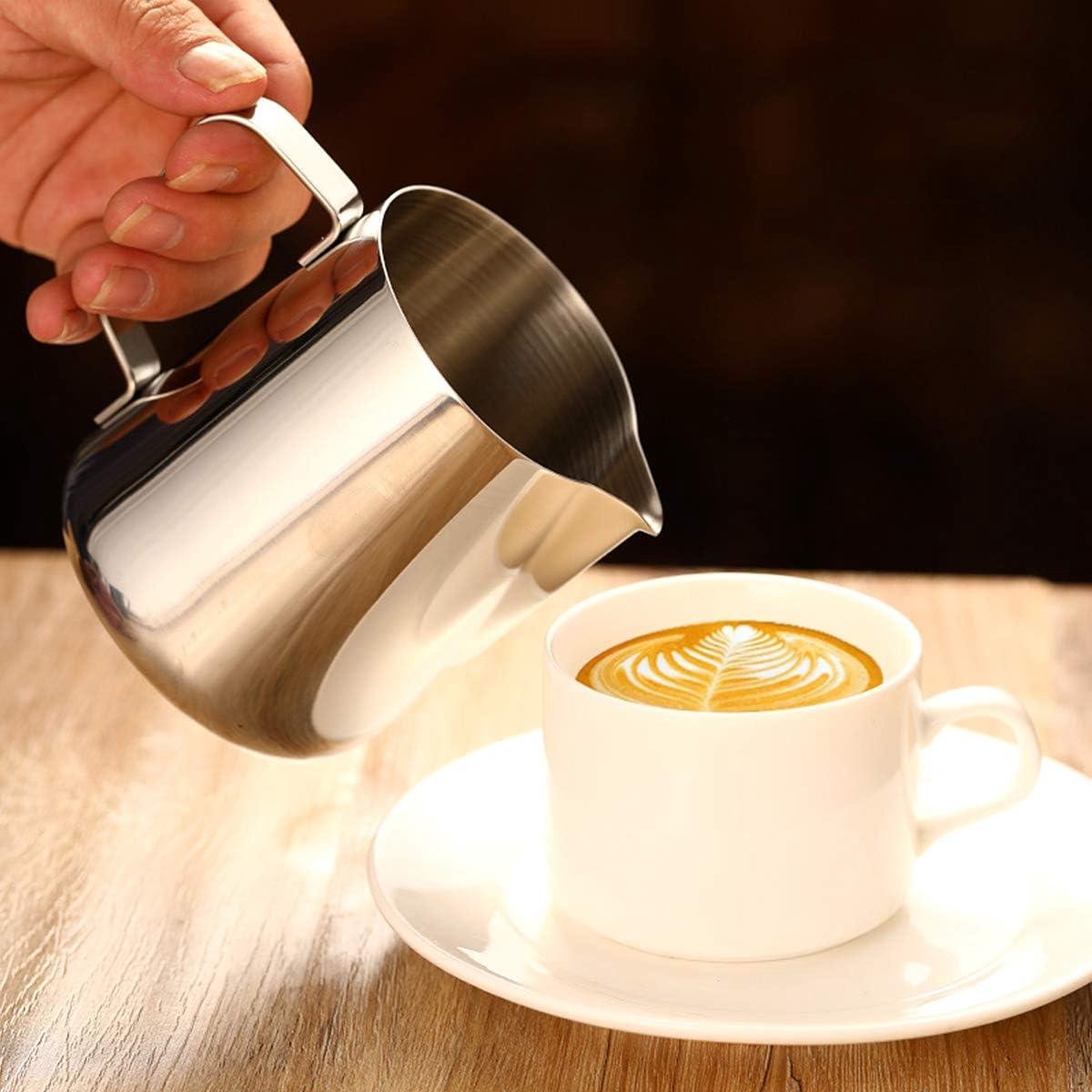 Stainless steel milk jug, 2 pieces, frothers, pitchers, 350 ml, 600 ml, stainless steel milk jug, milk, frothing pitcher, box with 2 barista pens, measuring marks for