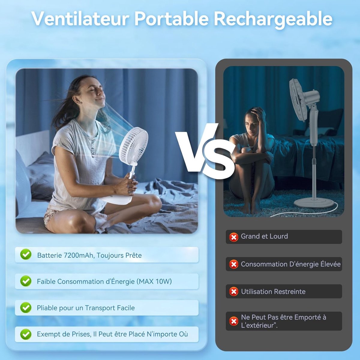 Fan - Small fan - Portable fan - Adjustable height portable oscillating fan - With remote control - Foldable - 4 speeds - For bedroom, office, travel - 7.7 inches - With