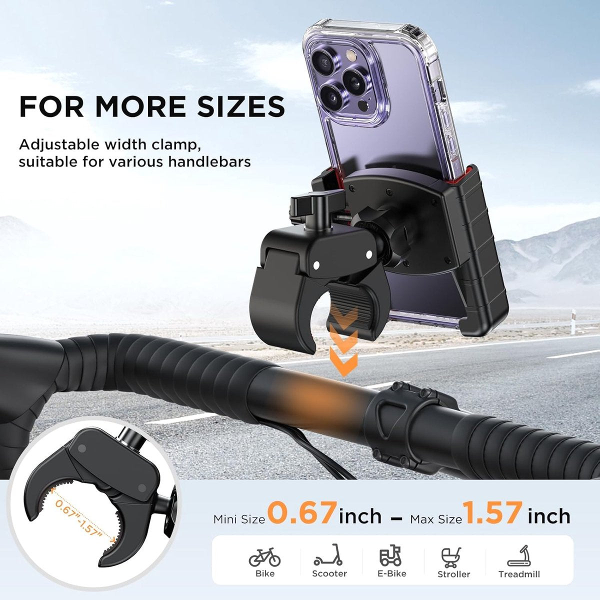 Phone holder for bicycles and motorcycles - Quick attachment - Bicycle handlebar mount - For scooters - Black and red