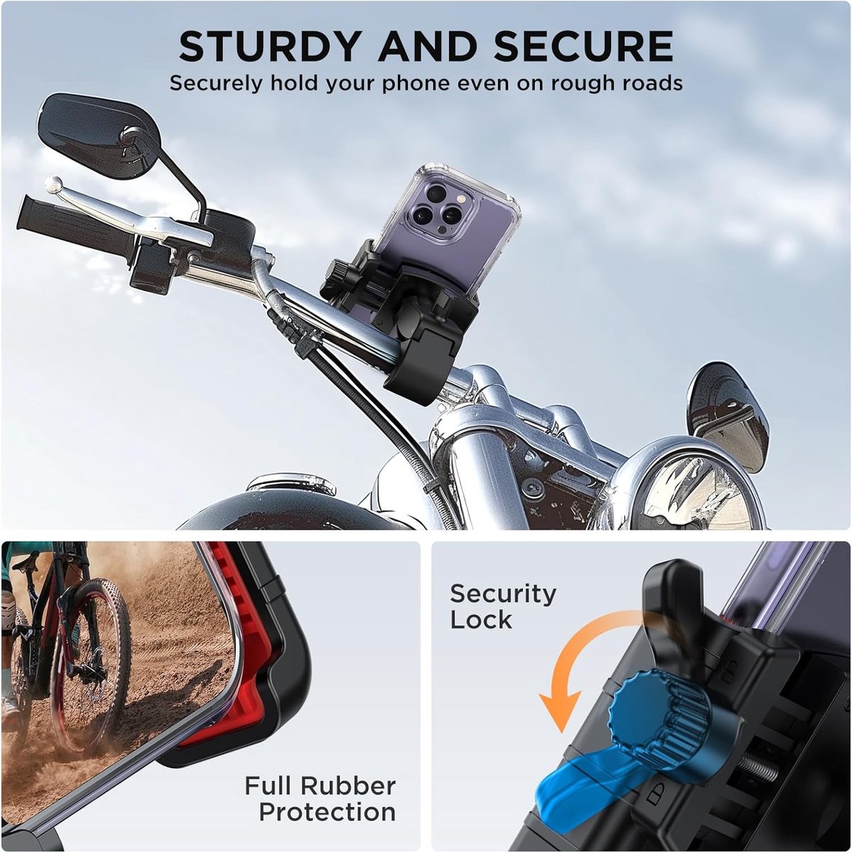 Phone holder for bicycles and motorcycles - Quick attachment - Bicycle handlebar mount - For scooters - Black and red