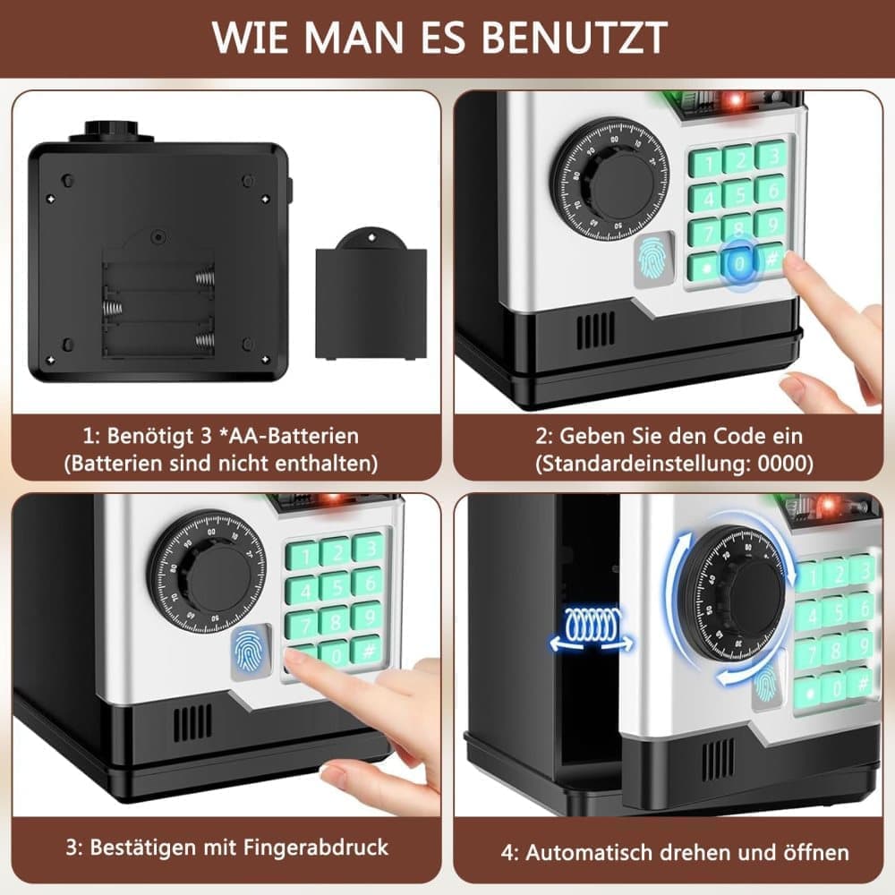 Electronic Piggy Bank for Kids with Fingerprint Opening, Password Protection, Automatic Saving Function, Mini Cabinet, Blue