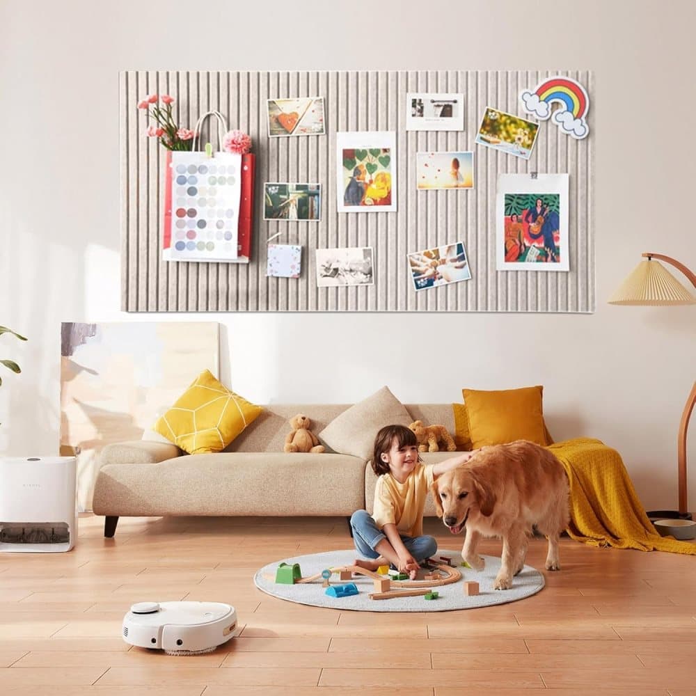 Self-adhesive Photo Board, Decorative Felt and Cork Wall Panel for Photos and Messages, Acoustic Panels Bulletin Board, Light Camel