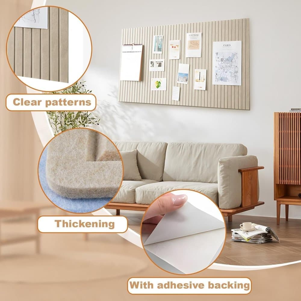 Self-adhesive Photo Board, Decorative Felt and Cork Wall Panel for Photos and Messages, Acoustic Panels Bulletin Board, Light Camel